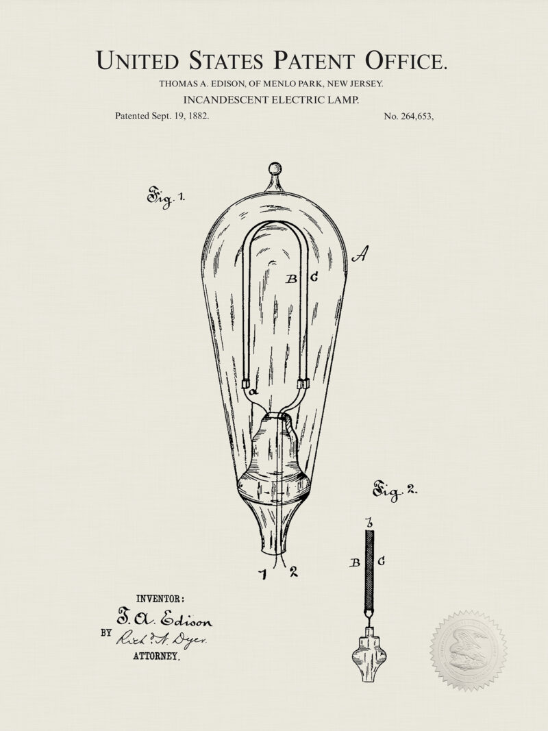 Thomas Edison Lamp Design | 1882 Patent