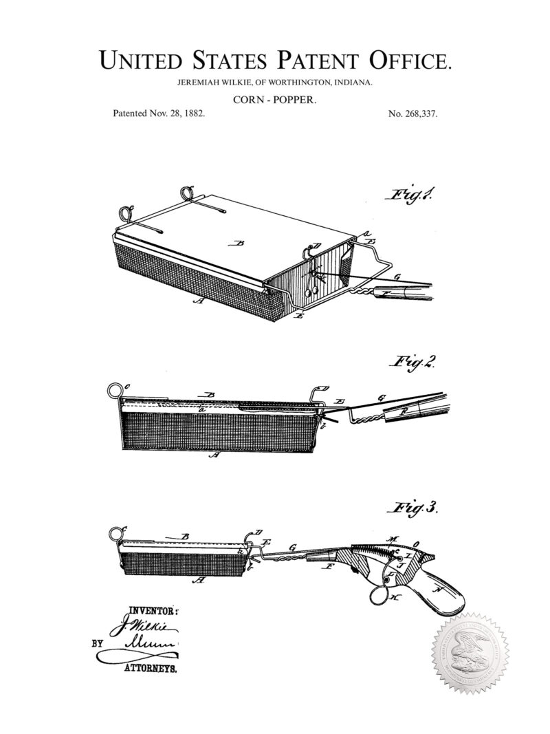 Corn Popper | 1882 Patent Print