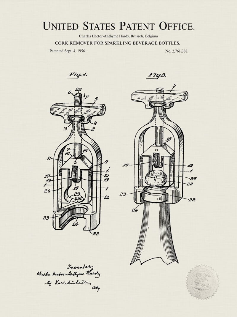 Champagne Cork Remover | 1956 Patent