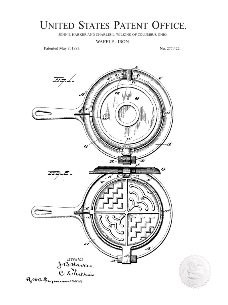 Waffle Iron | 1883 Patent Print
