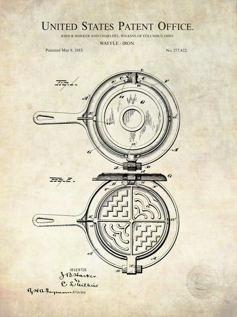 Waffle Iron | 1883 Patent Print