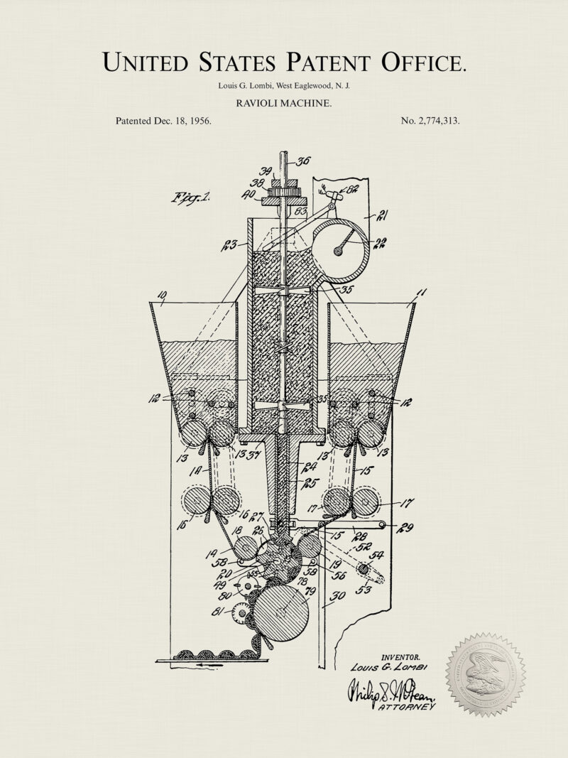 Ravioli Machine | 1955 Patent Print