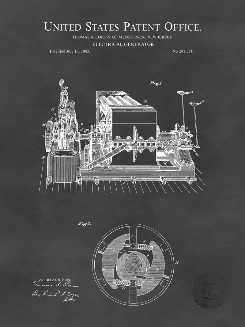Thomas Edison Electric Generator | 1883 Patent