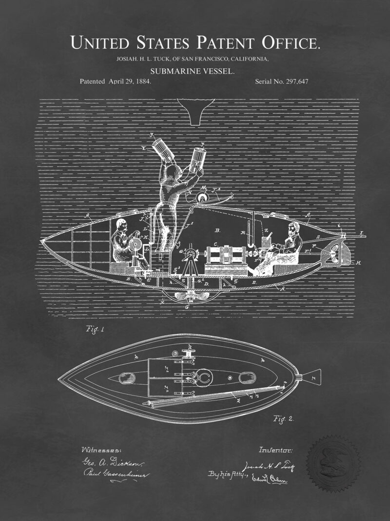 Vintage Submarine | 1884 Patent Print