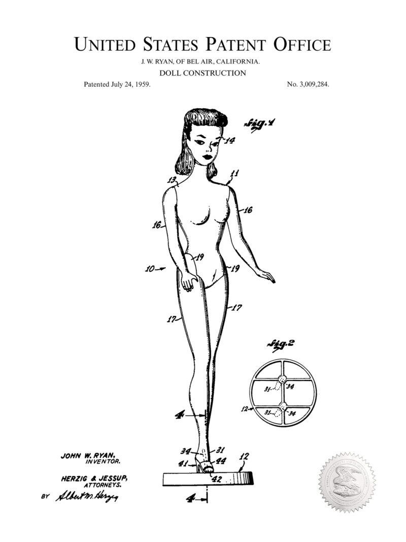 Barbie Doll Concept | 1961 Mattel Patent Print