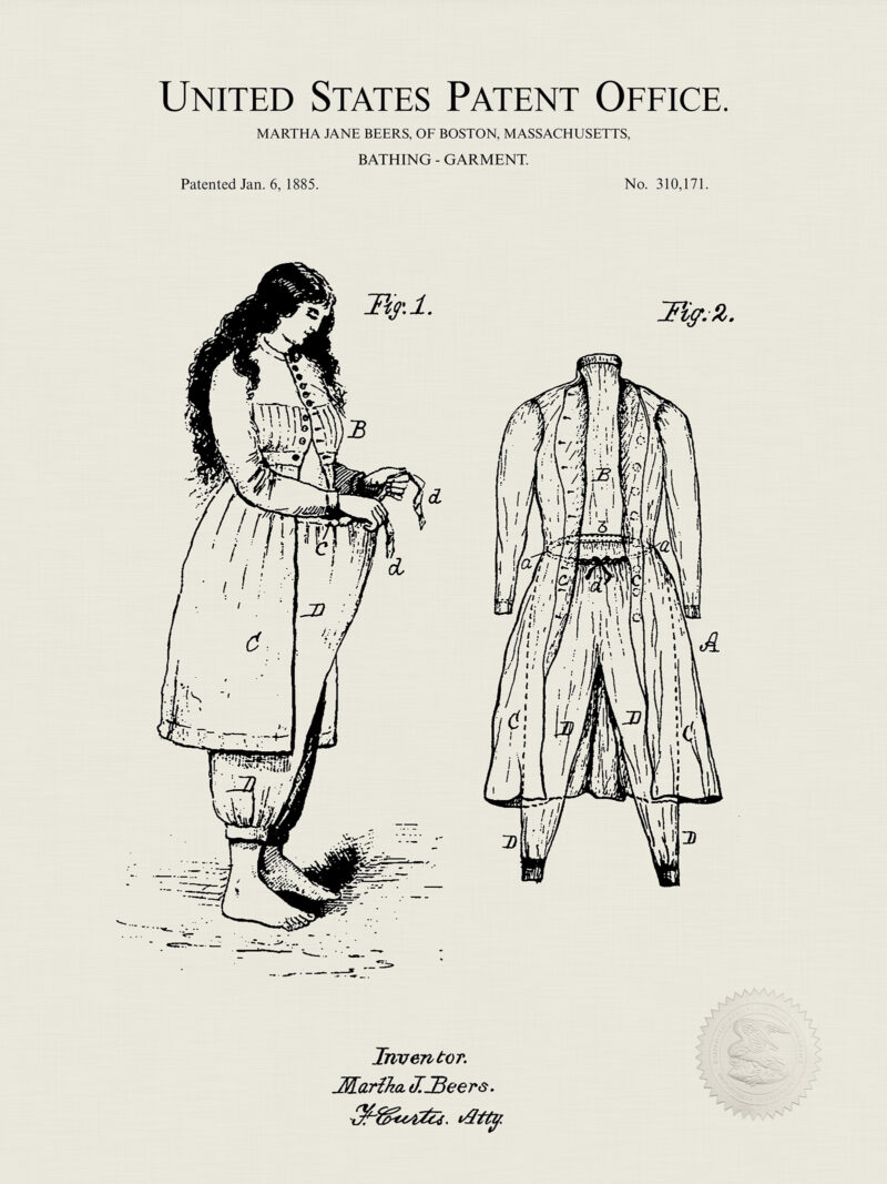 Early Bathing Suit Design | 1885 Patent Print