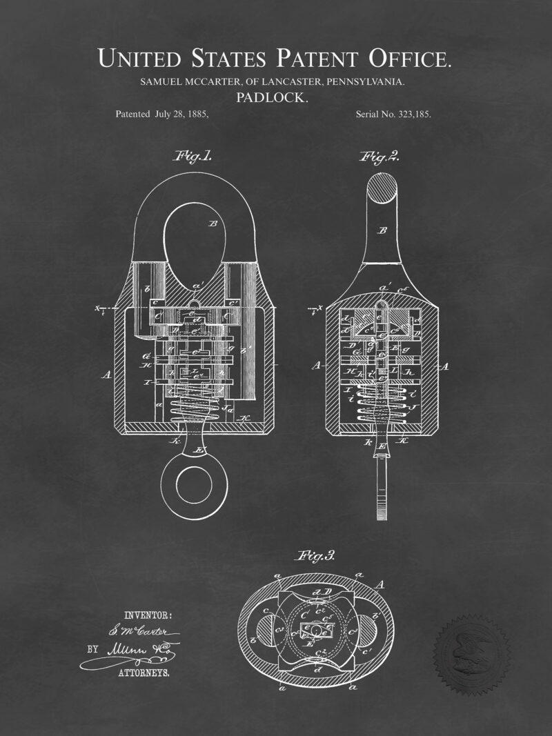 Antique Padlock Design | 1885 Patent