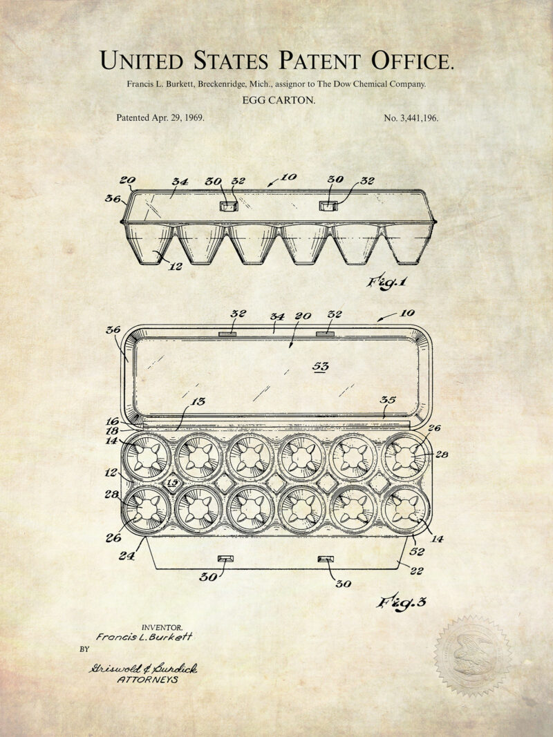 Egg Carton Design | 1969 Patent Print