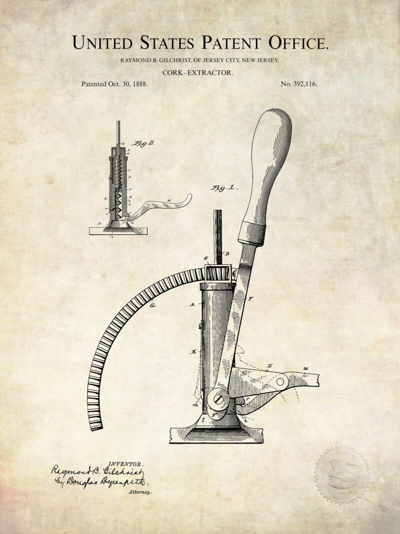 Cork Remover  | 1888 Wine Patent