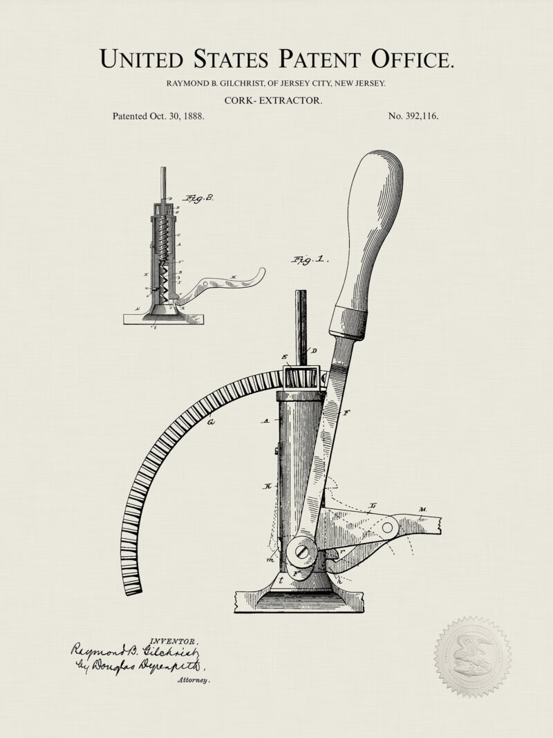 Cork Remover  | 1888 Wine Patent