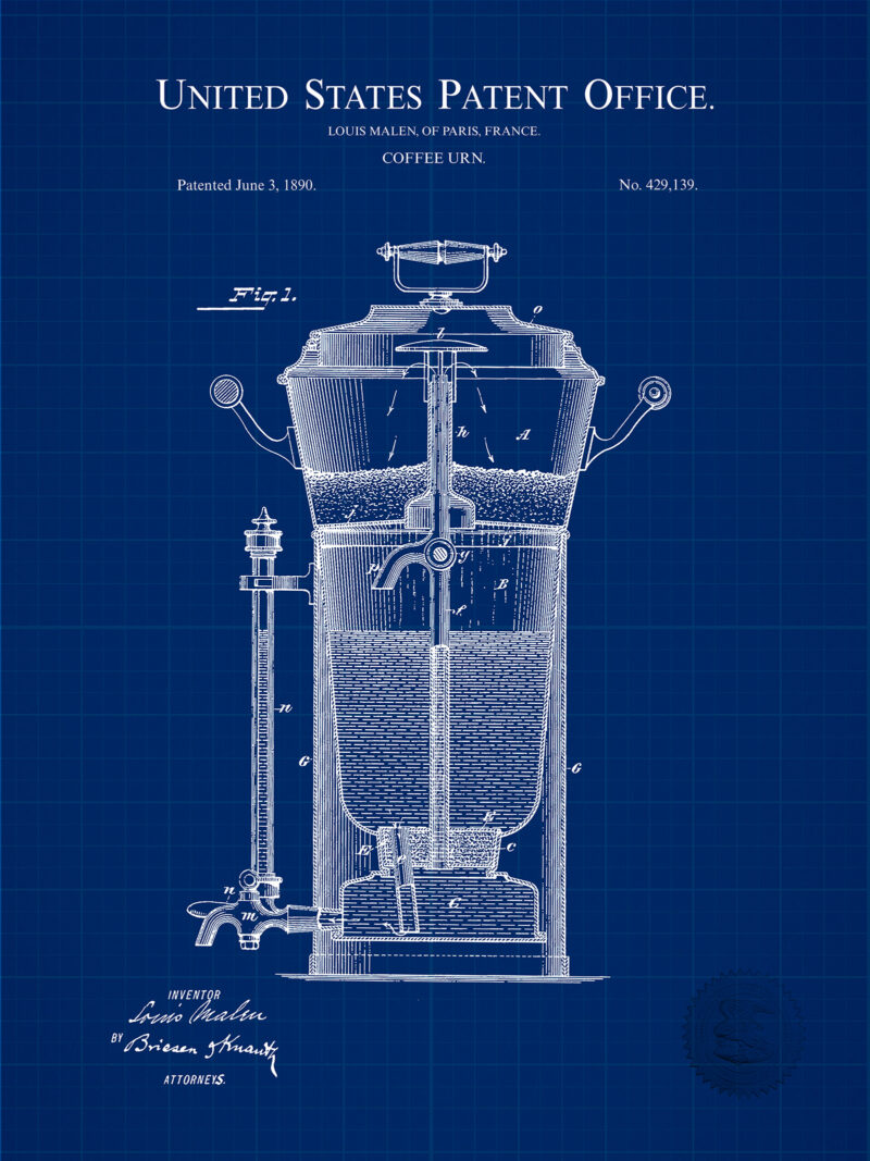 Coffee Urn Design | 1890 Patent Print