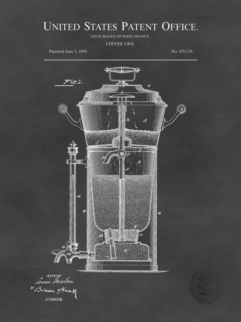 Coffee Urn Design | 1890 Patent Print