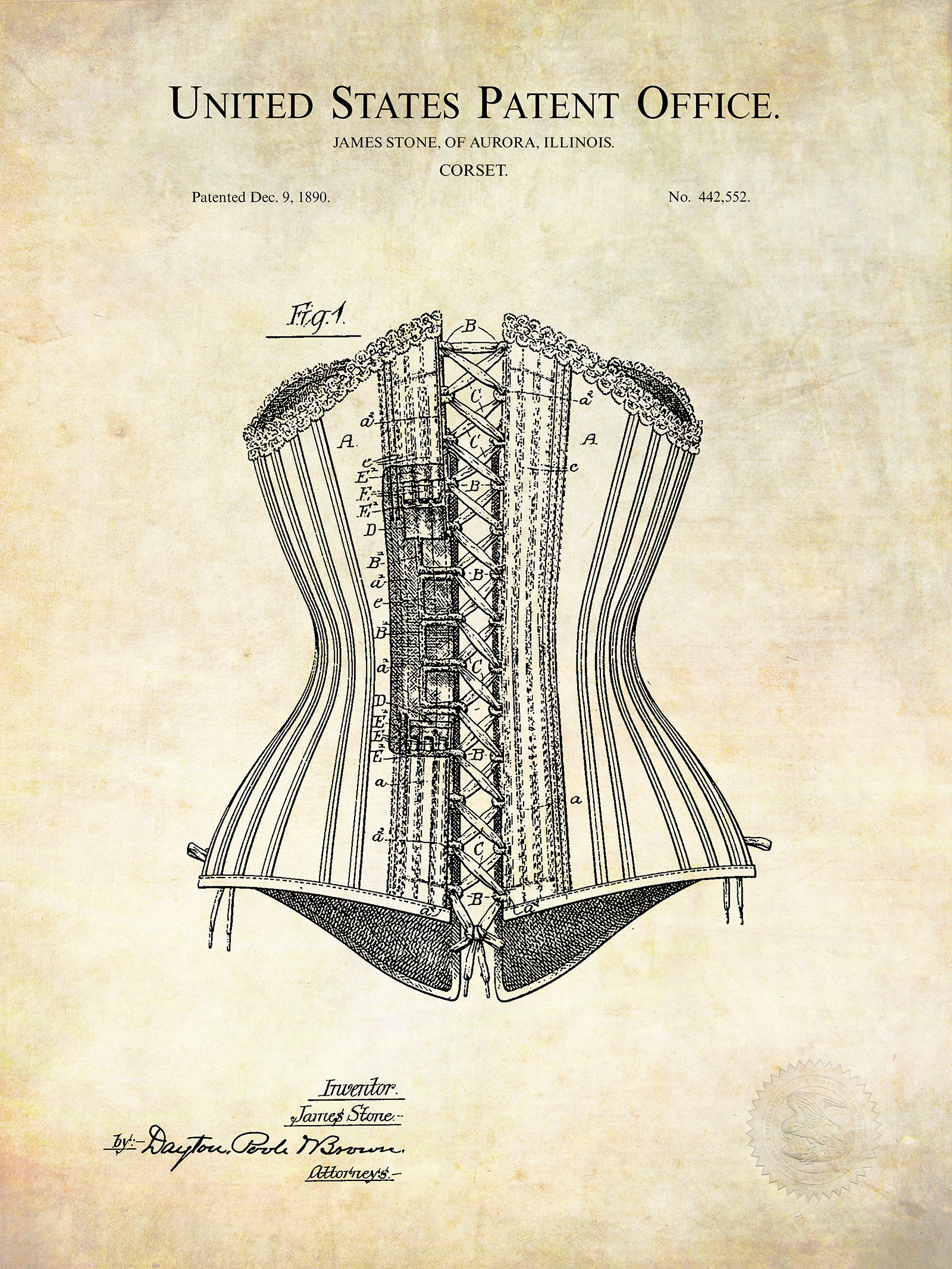Victorian Corset - 1890 Patent Print
