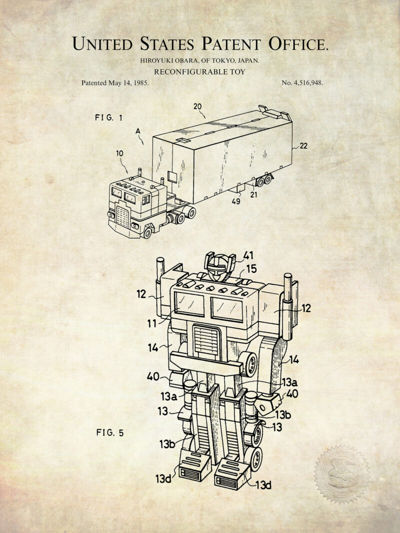 Transforming Toy Robot | 1985 Patent Print