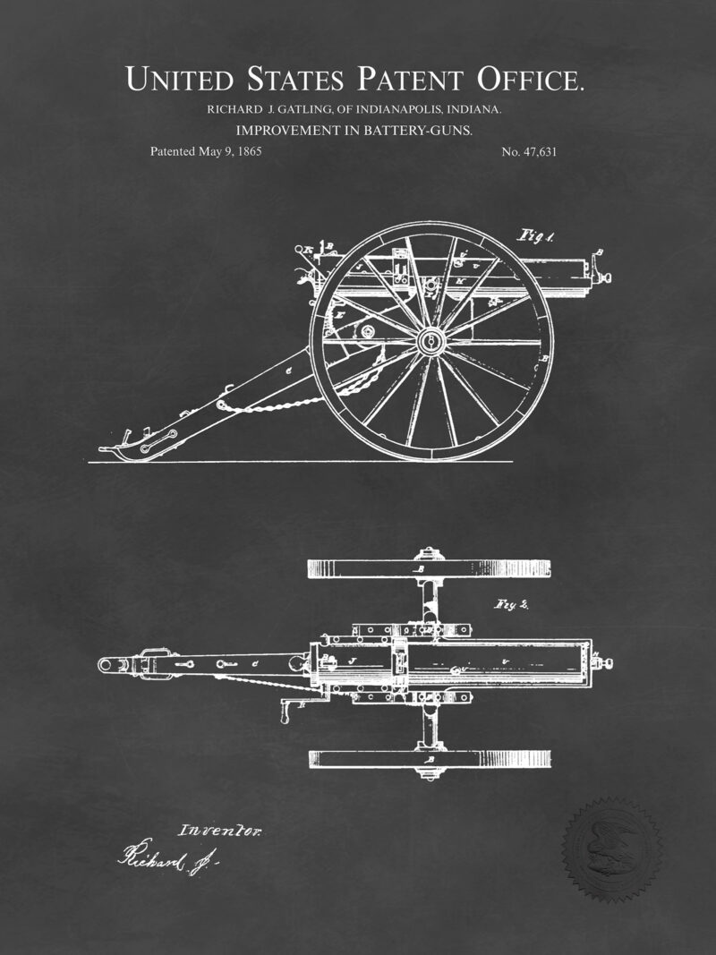 Gatling Machine Gun | 1865 Patent Print