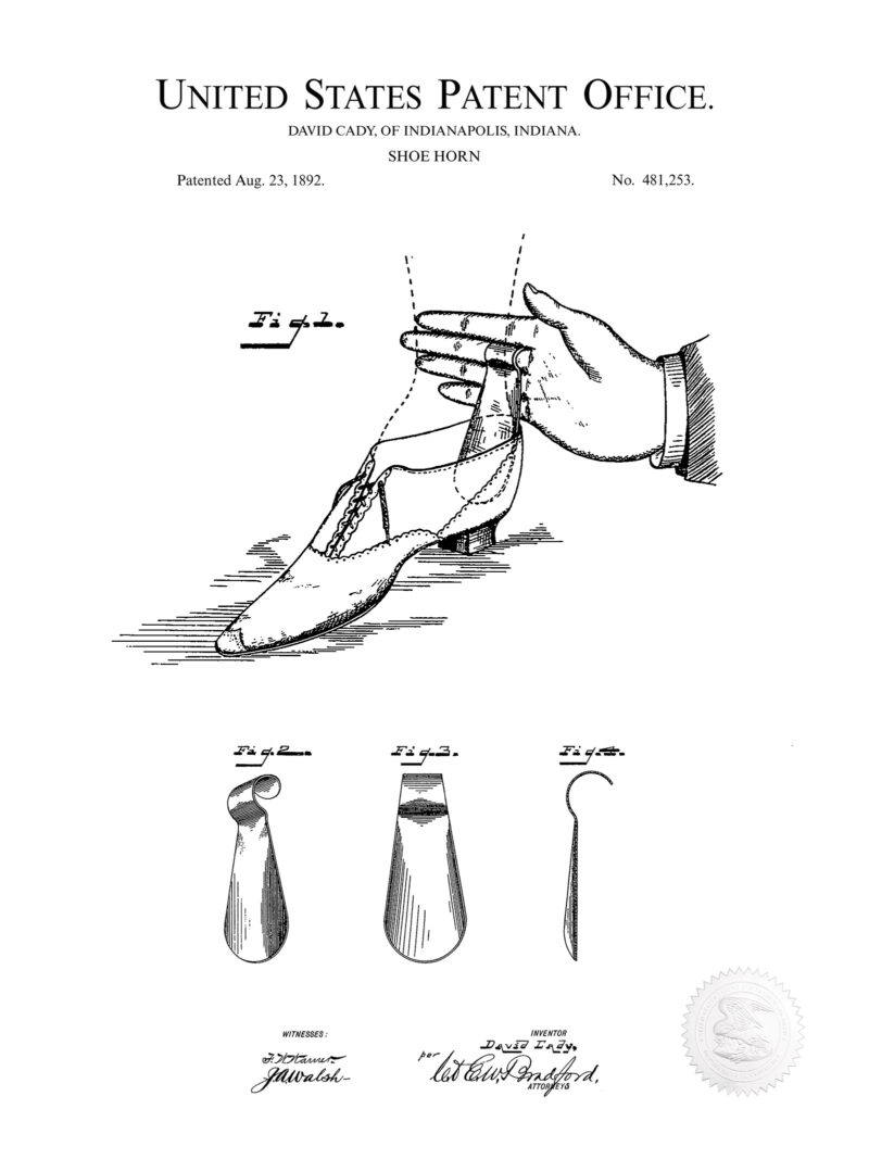 Vintage Shoe Horn | 1892 Patent Print