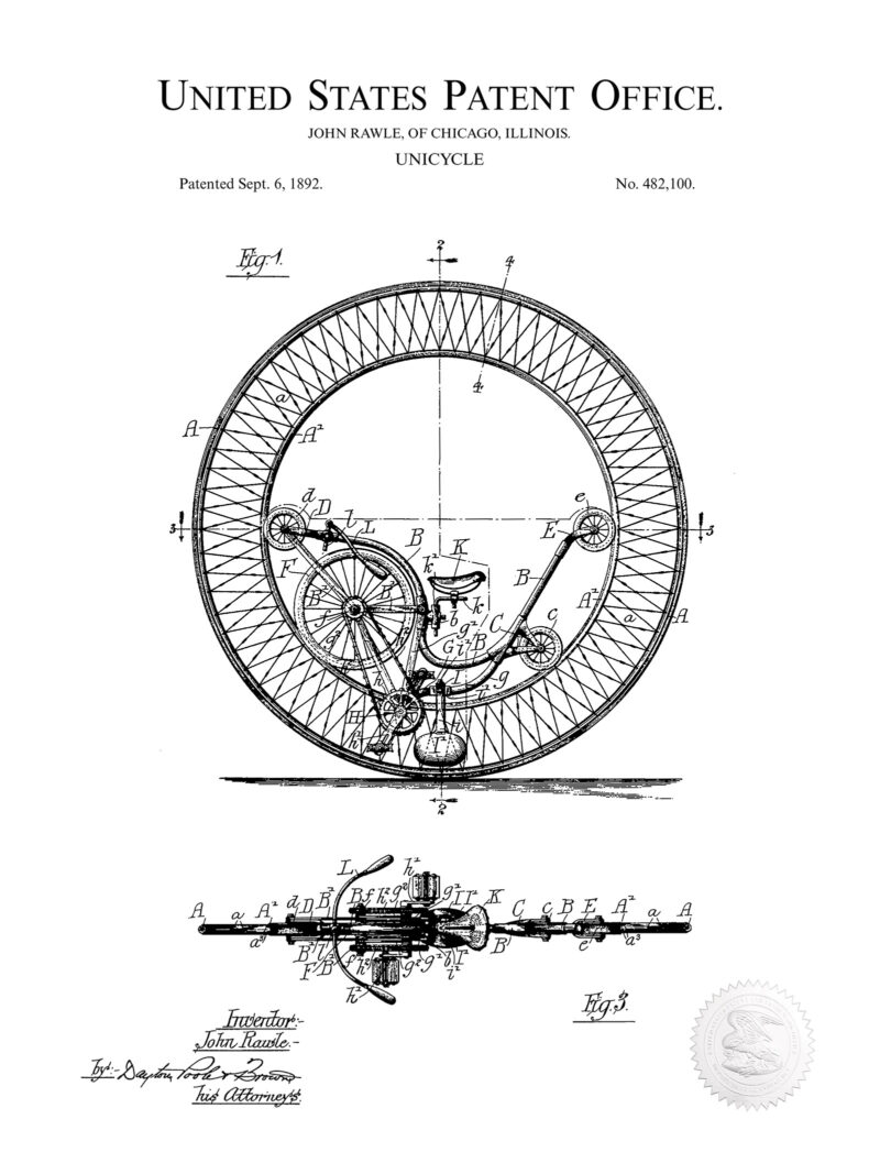 Unicycle Design | 1893 Patent