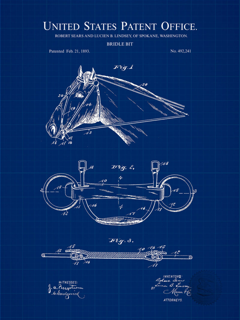 Bridle Bit Design | 1893 Patent Print