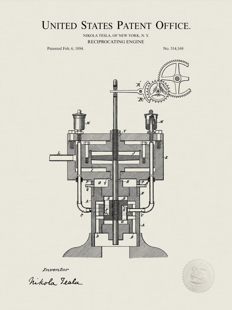 Reciprocating Engine Design | 1894 Tesla Patent
