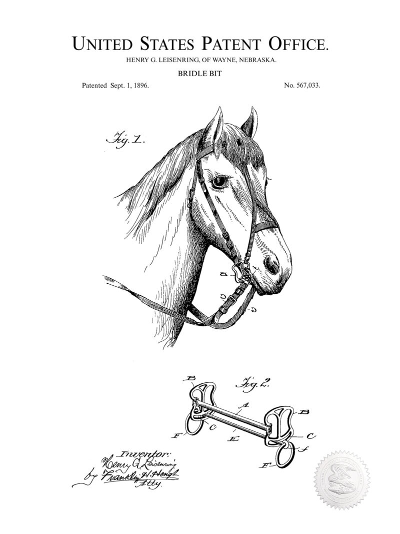 Bridle Bit Design | 1896 Patent Print