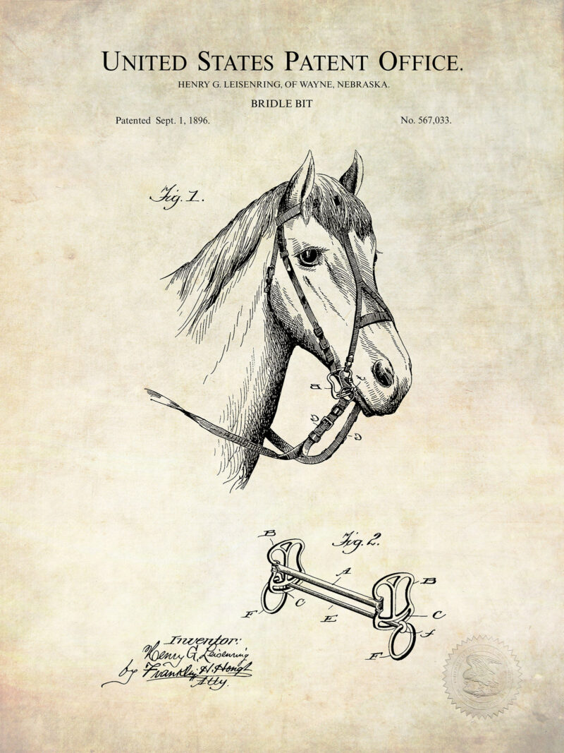 Bridle Bit Design | 1896 Patent Print