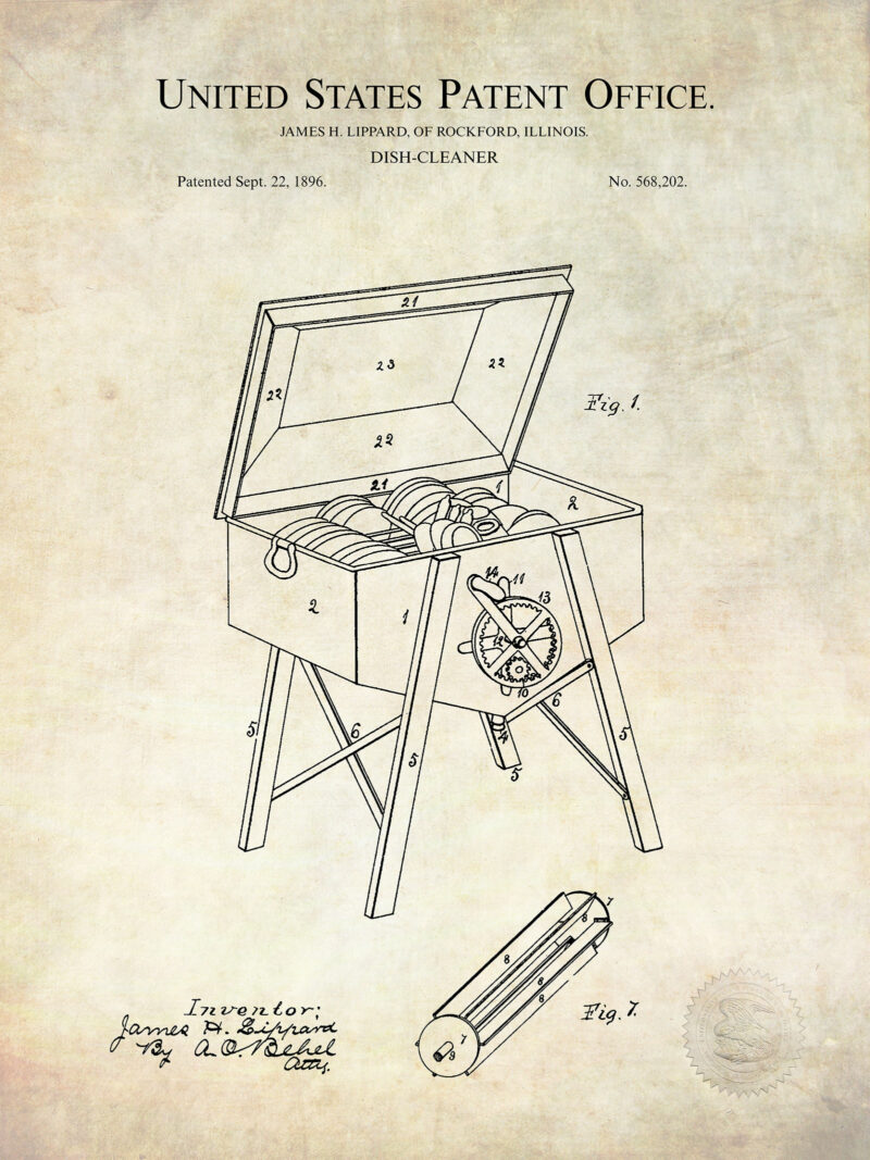 Vintage Dishwasher | 1896 Patent Print