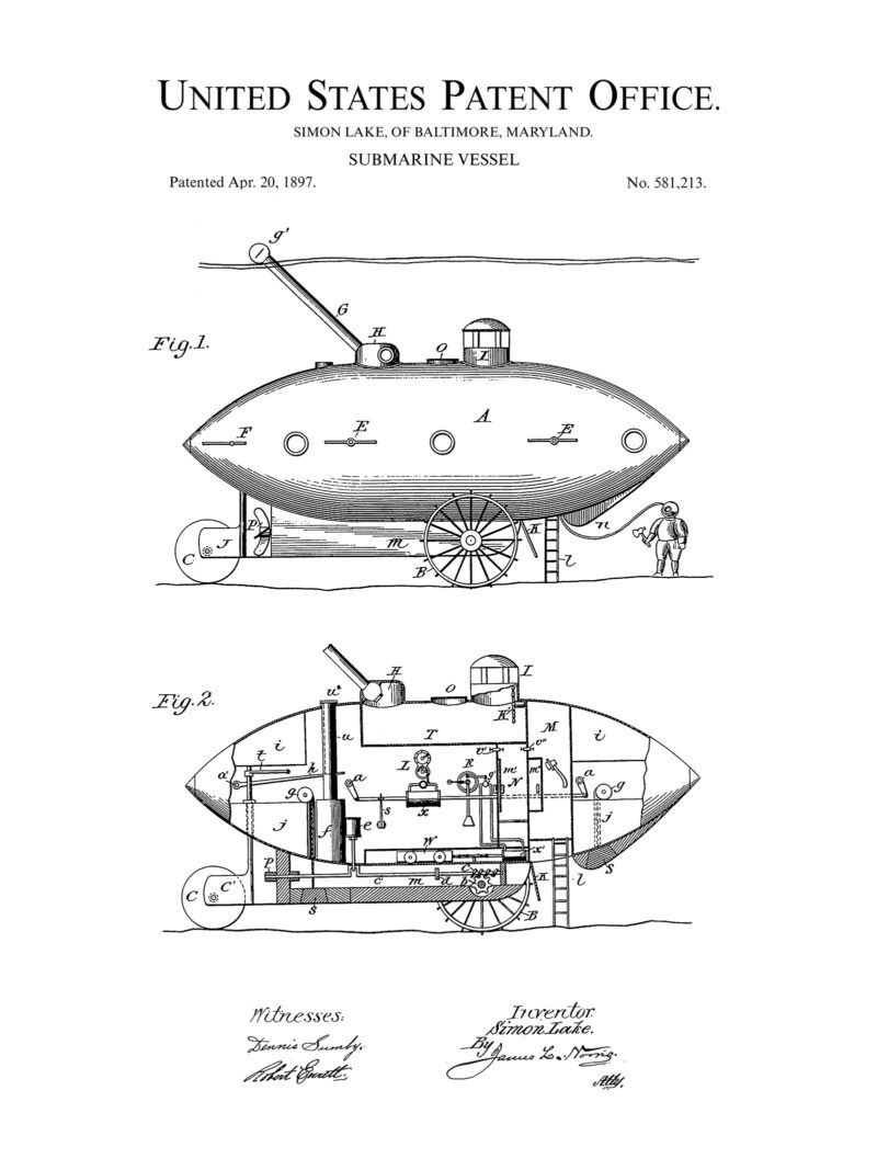 Submarine Vessel | 1897 Patent Print
