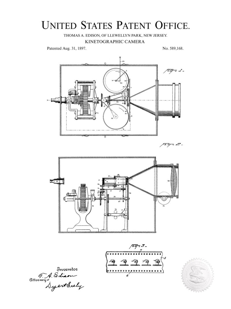 Edison Movie Camera Design | 1889 Patent Print