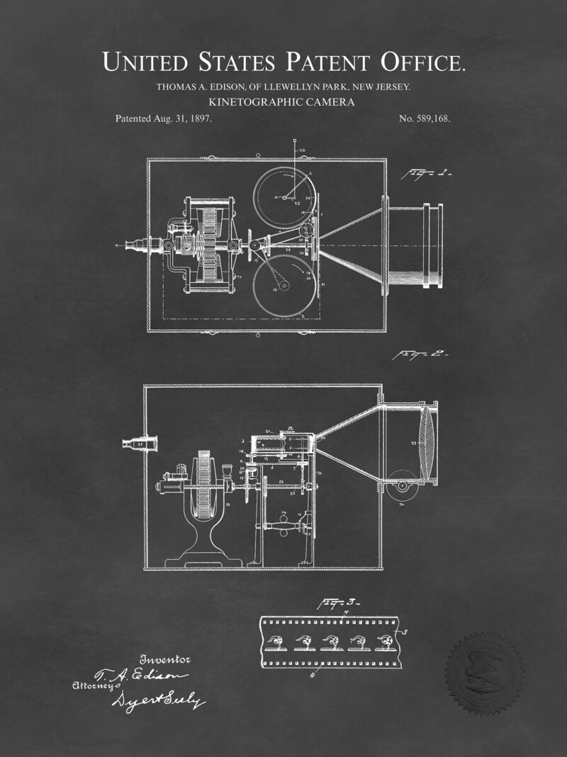 Edison Movie Camera Design | 1889 Patent Print