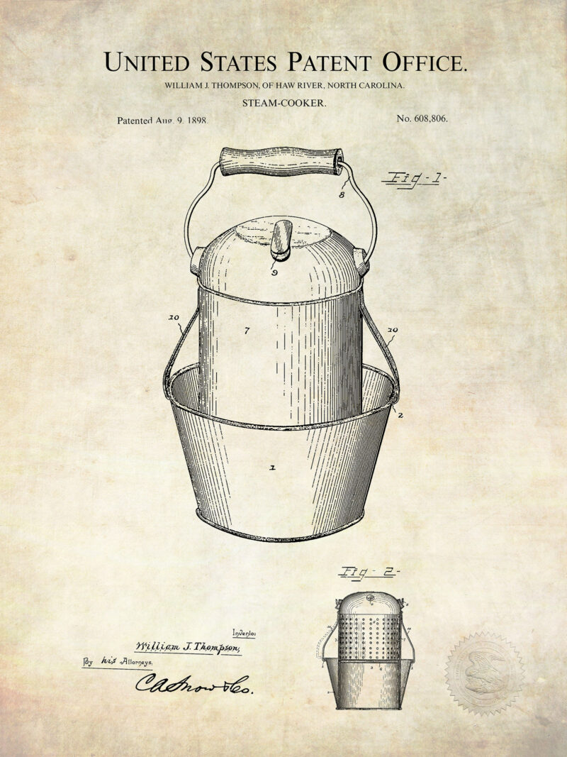 Vintage Steam Cooker | 1896 Patent Print