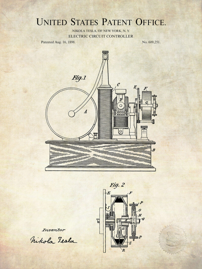 Nikola Tesla Inventions | Vintage patent Prints