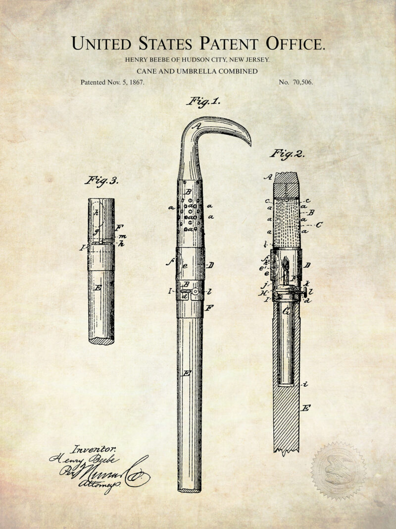 1867 Vintage Cane & Umbrella Patent