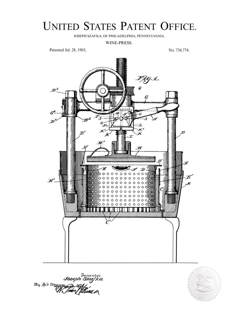Wine Press | 1903 Winery Patent