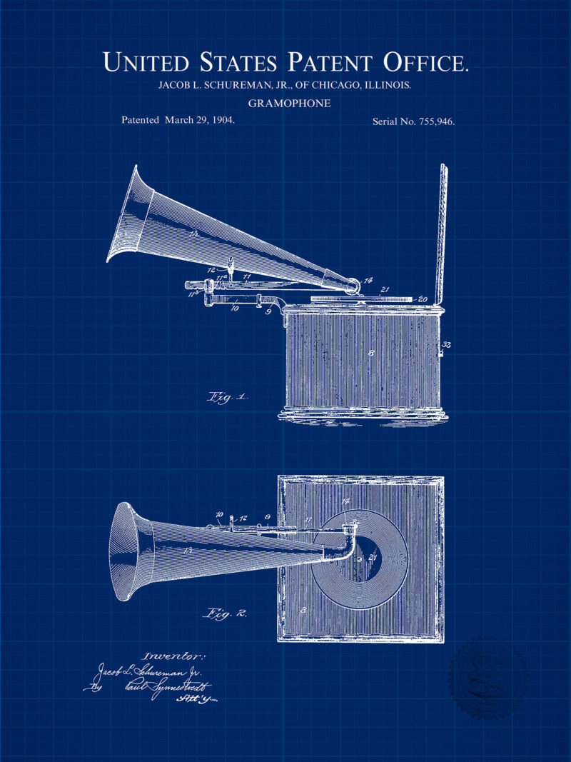 Antique Gramophone | 1904 Patent Print