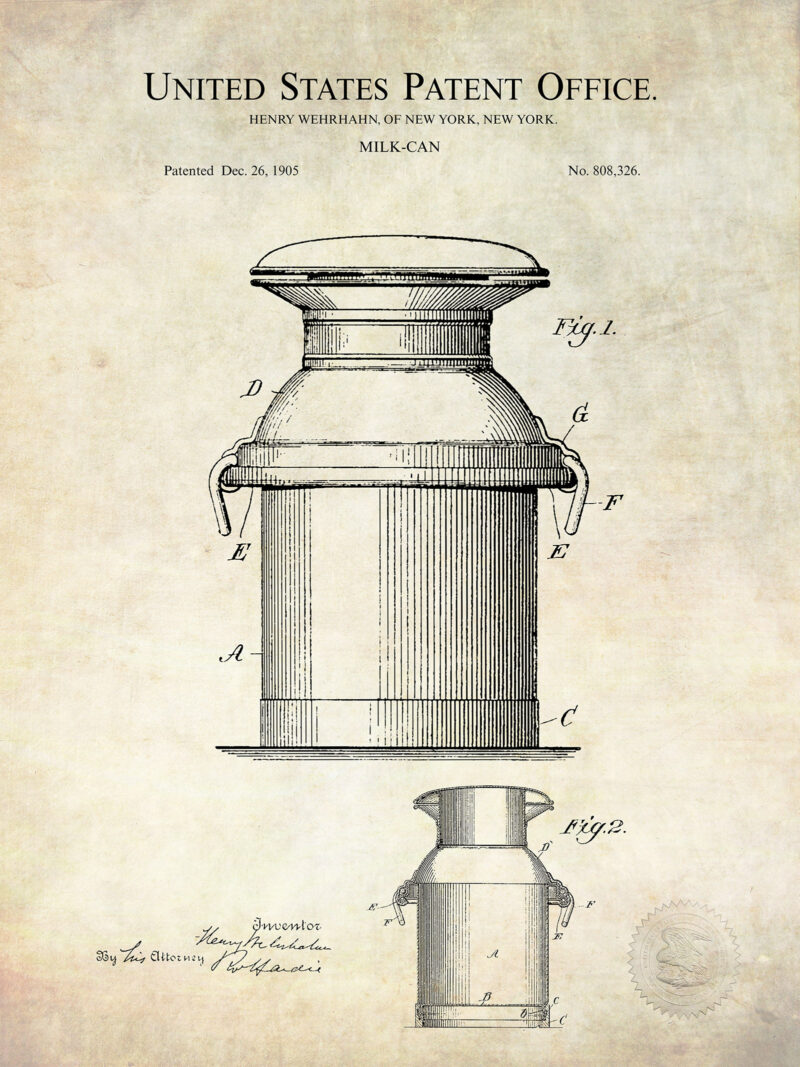 Milk Can Print | 1905 Patent