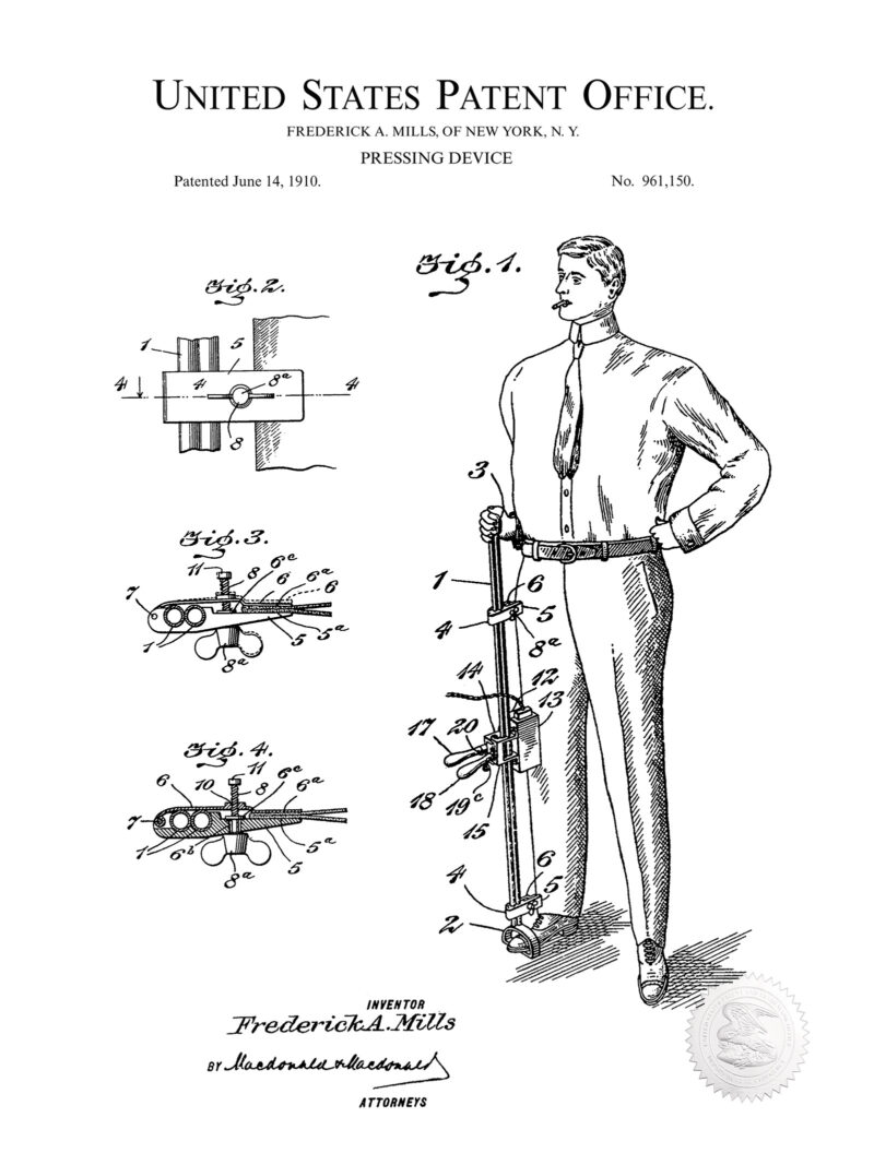 Vintage Pants Press |1910 Patent Print