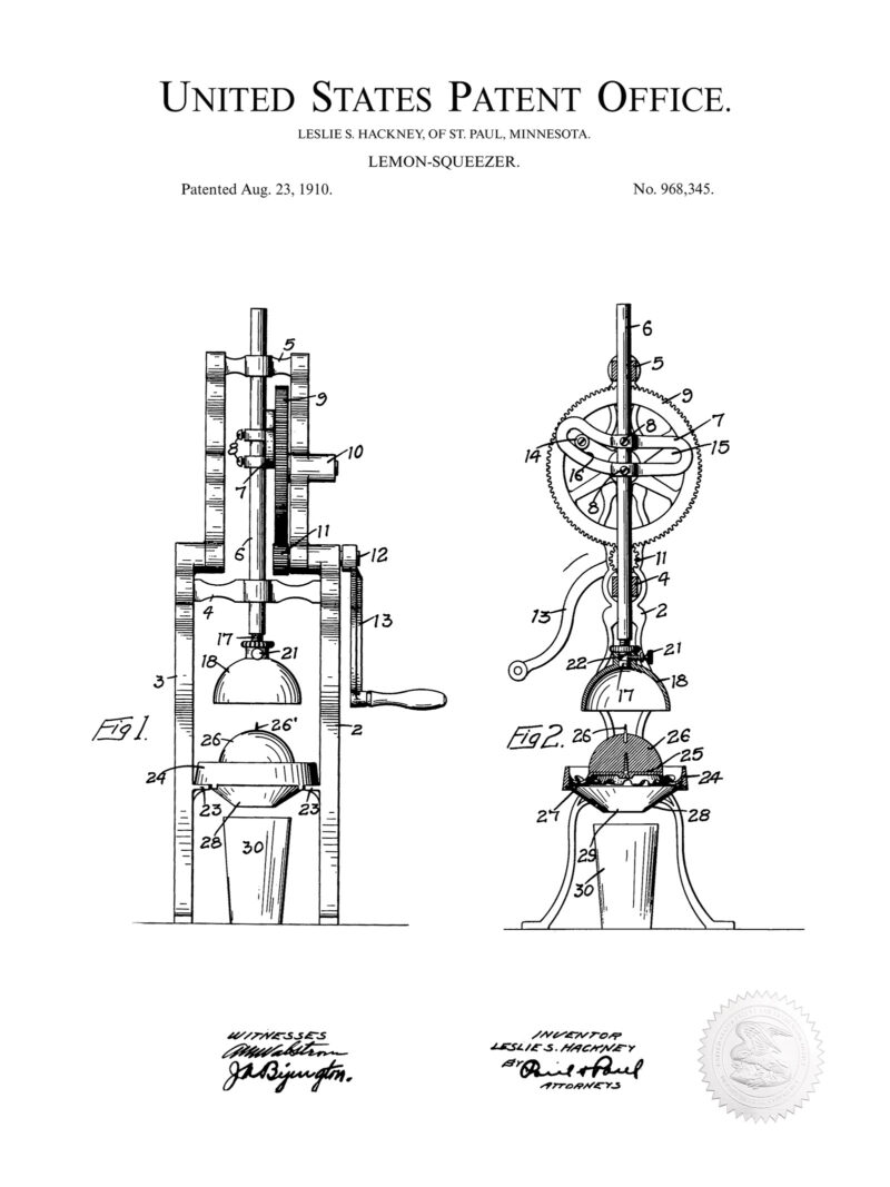 Lemon Squeezer | 1910 Patent Print
