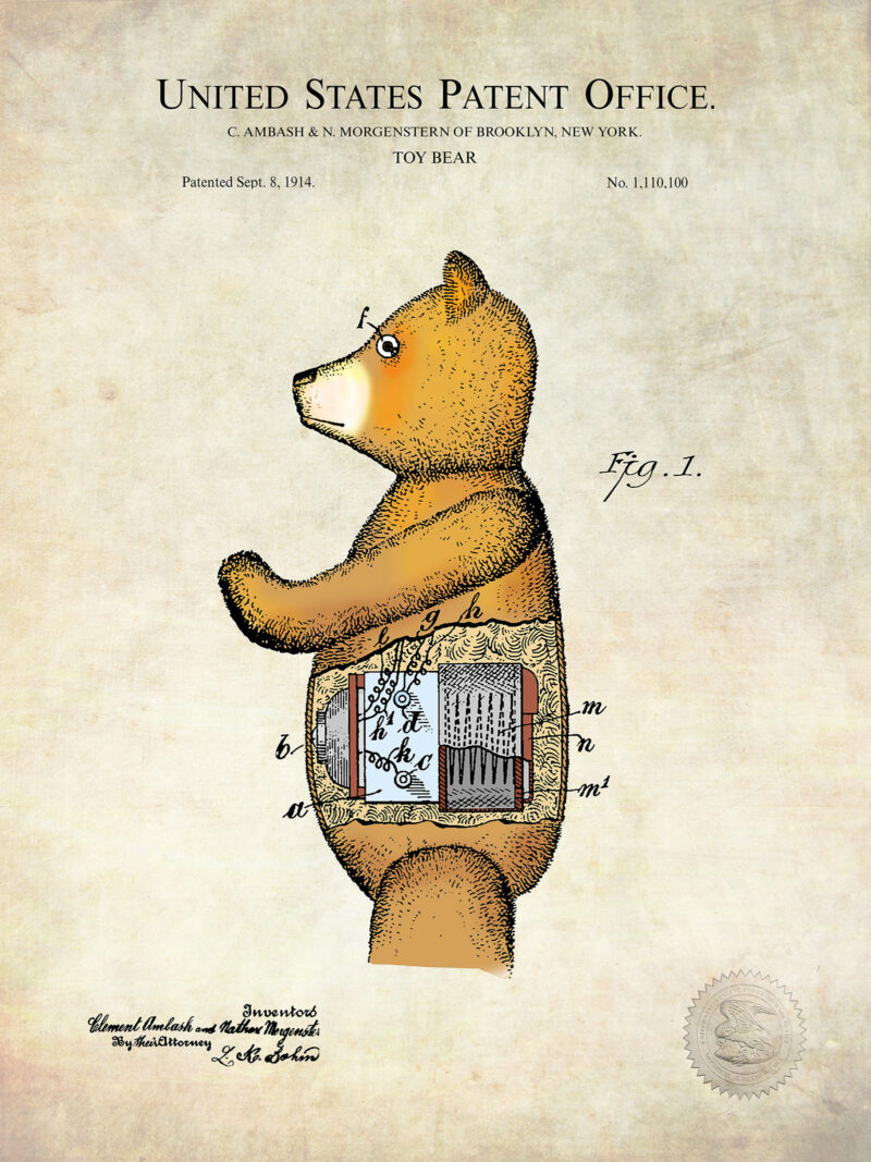Mechanical Toy Bear | 1914 Patent Print