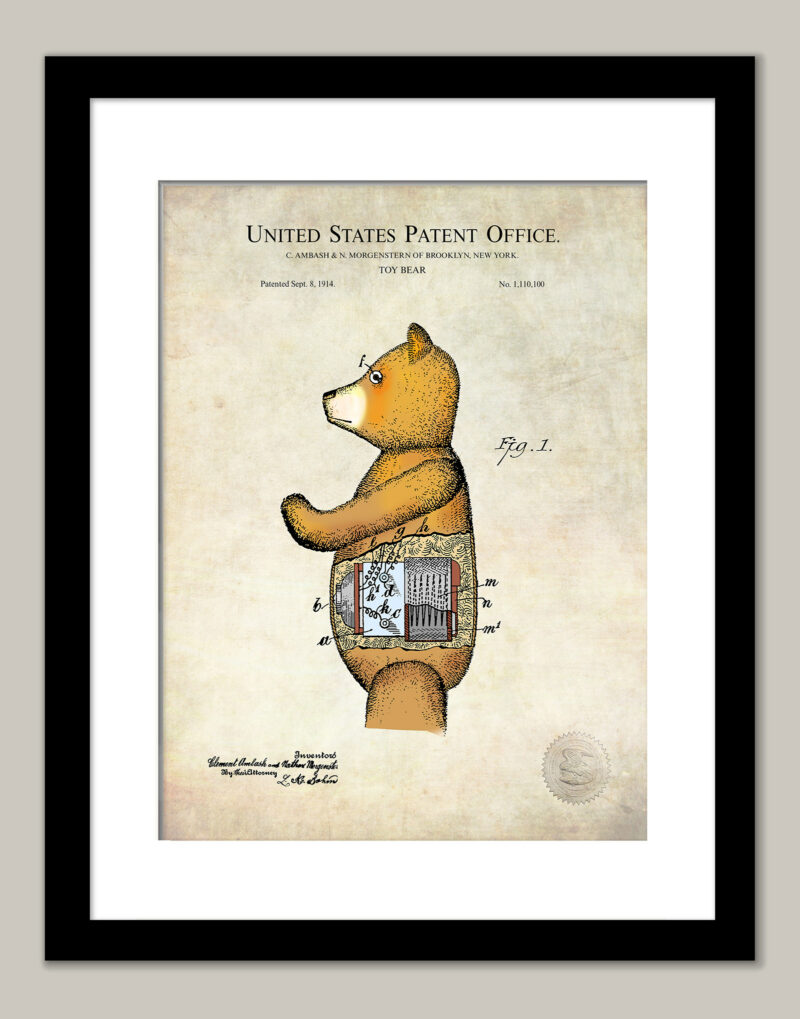 Mechanical Toy Bear | 1914 Patent Print