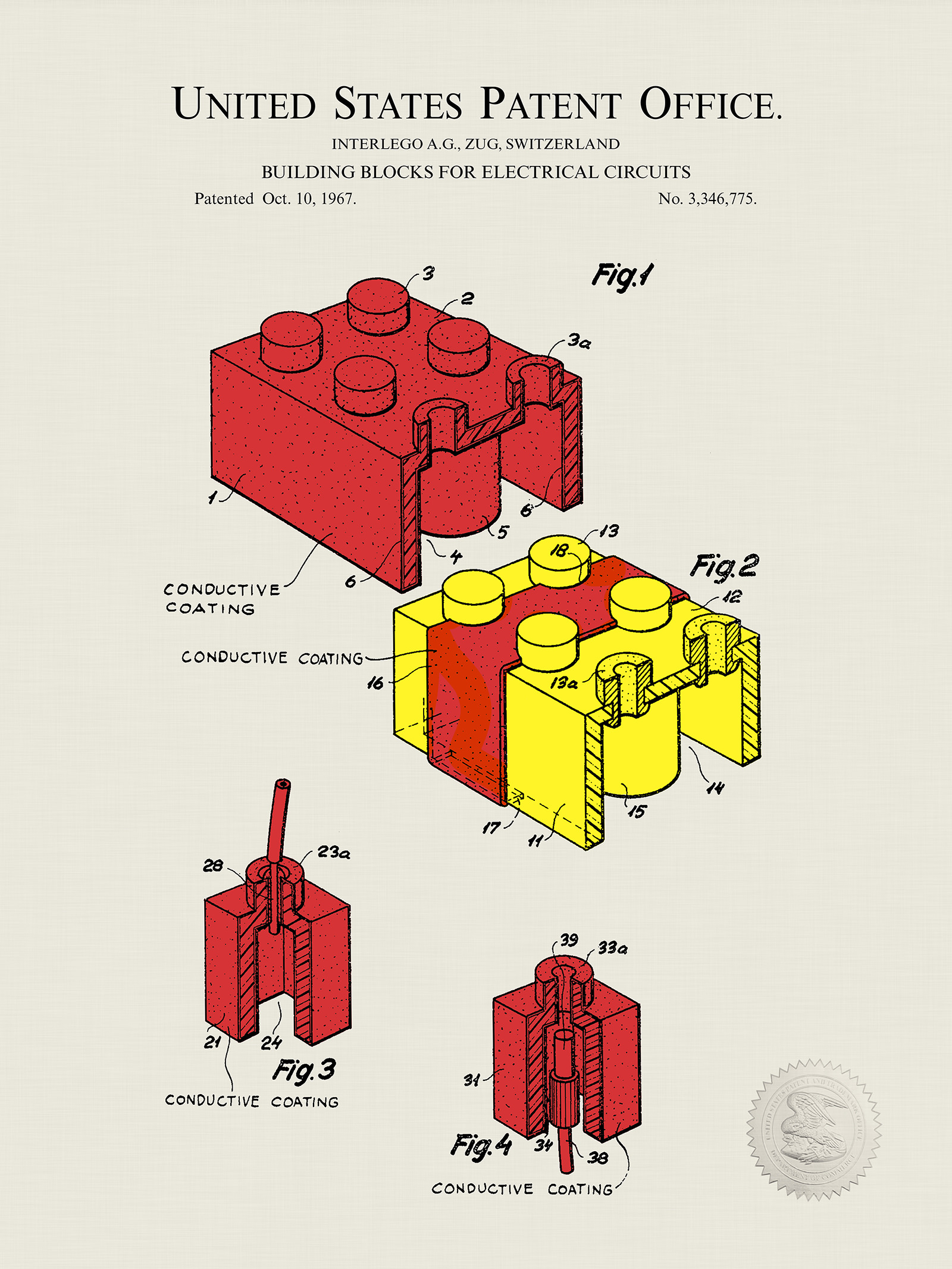Mange Lave om efterklang Electric Building Block Print - 1966 Lego Patent