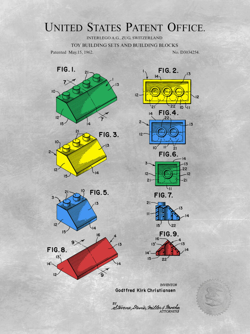 Interlocking Building Bricks | 1962 Patent Print