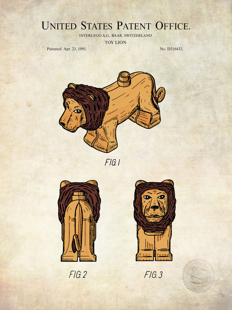 Toy Lion Figure | 1991 Building Block Patent