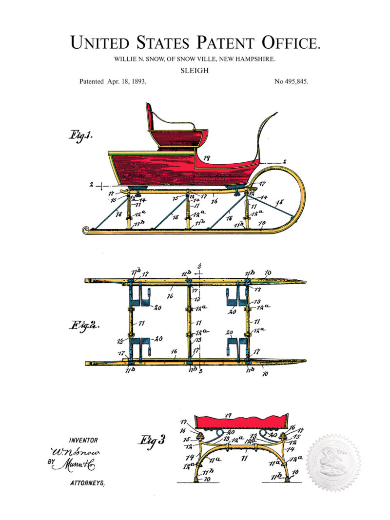 Winter Sleigh | 1893 Patent Print