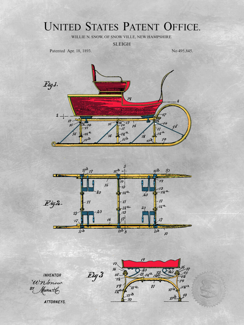 Winter Sleigh | 1893 Patent Print