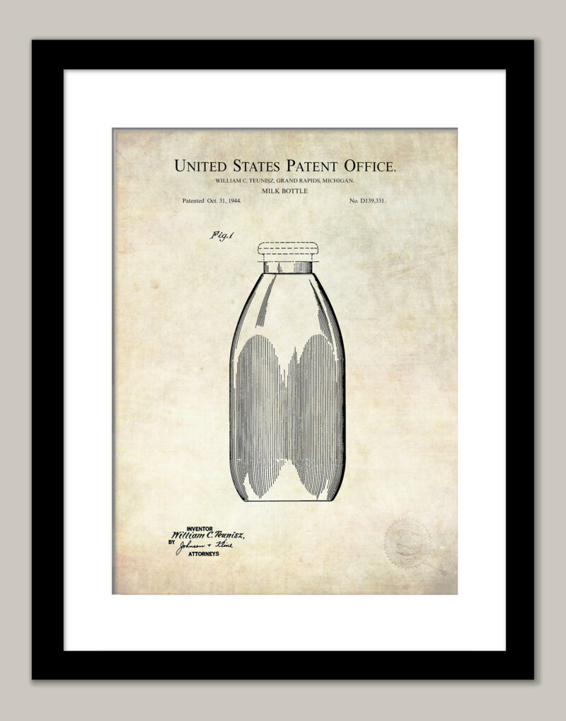 Milk Bottle Design | 1944 Patent Print