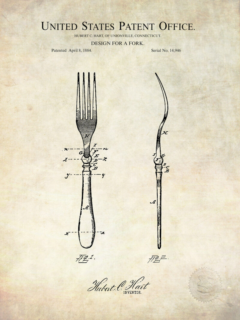 Antique Fork Design | 1884 Patent Print