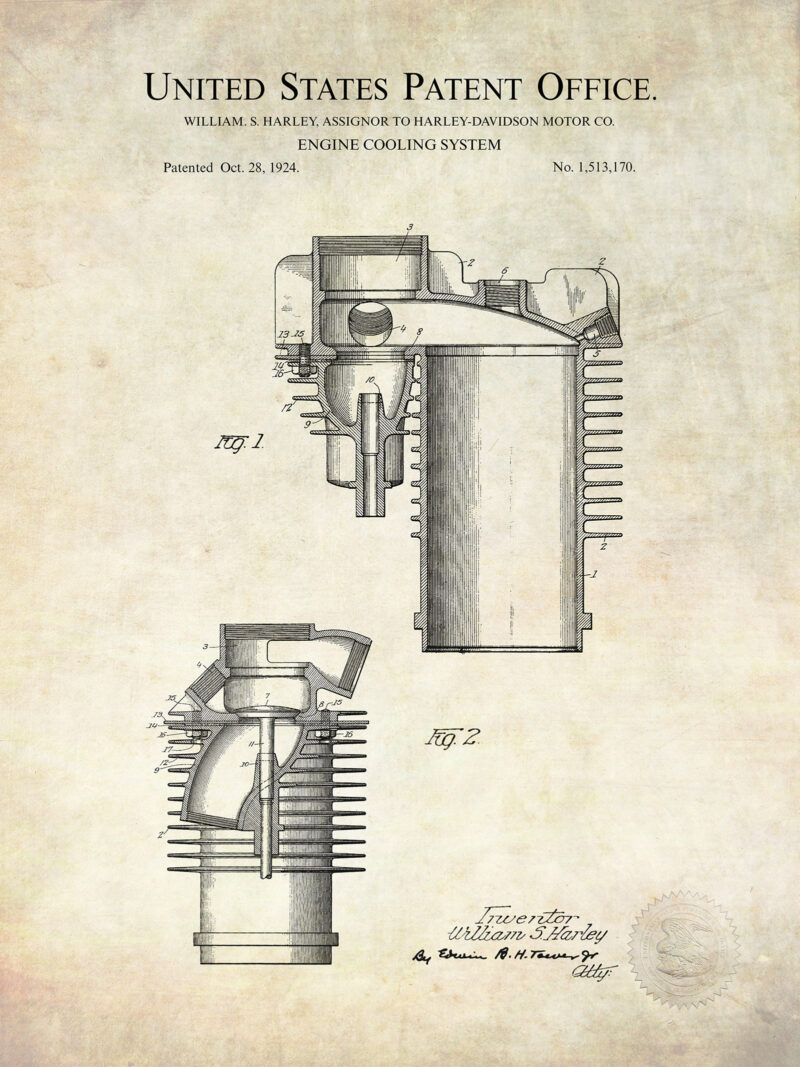Harley-Davidson Engine Patent Prints