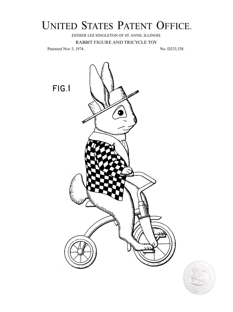 Toy Rabbit Print | 1974 Patent | Nursery Art
