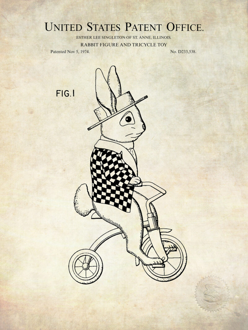 Toy Rabbit Print | 1974 Patent | Nursery Art