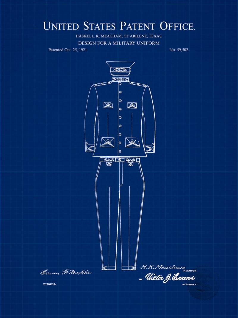 Military Uniform Design | 1921 Patent Print